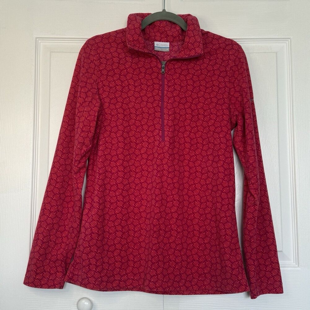 Columbia Bright Pink Geometric Print Quarter Zip Fleece Pullover Women’s Size M